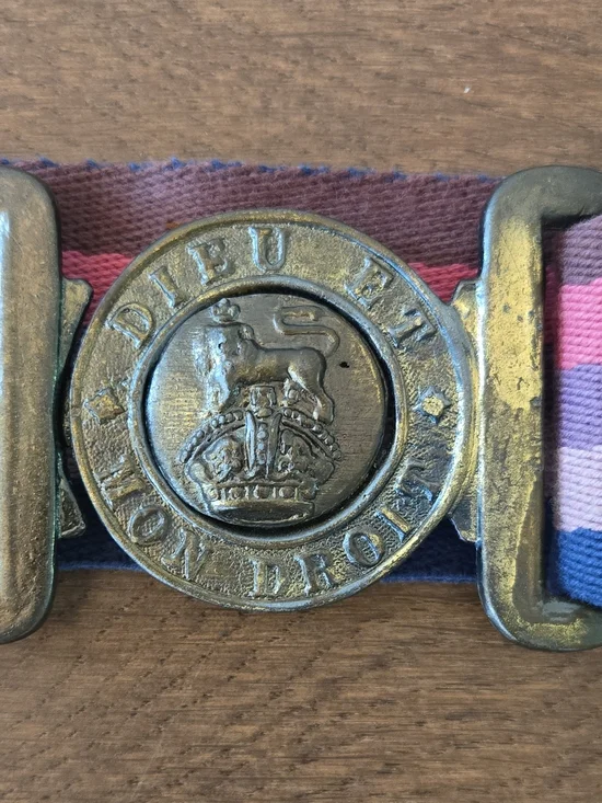 Vintage Brass Buckle Stripe Web Belt in Pink, Purple, Blue - Picture 1 of 10